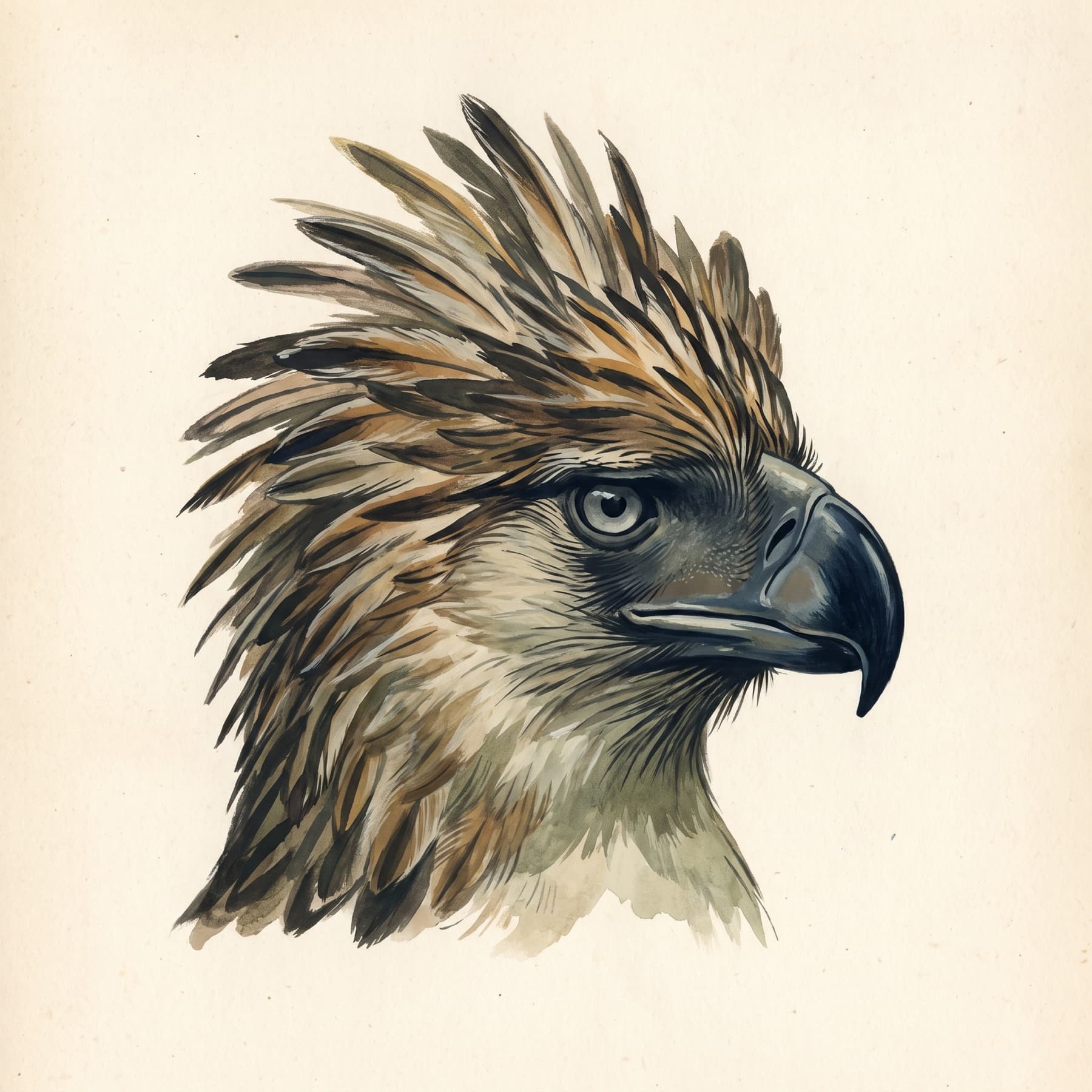Original watercolor head study of a Philippine eagle