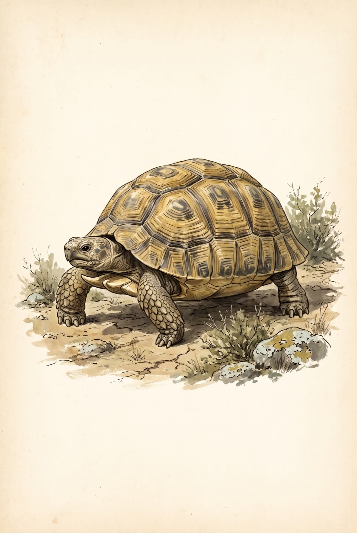 Original watercolor illustration of a ploughshare tortoise