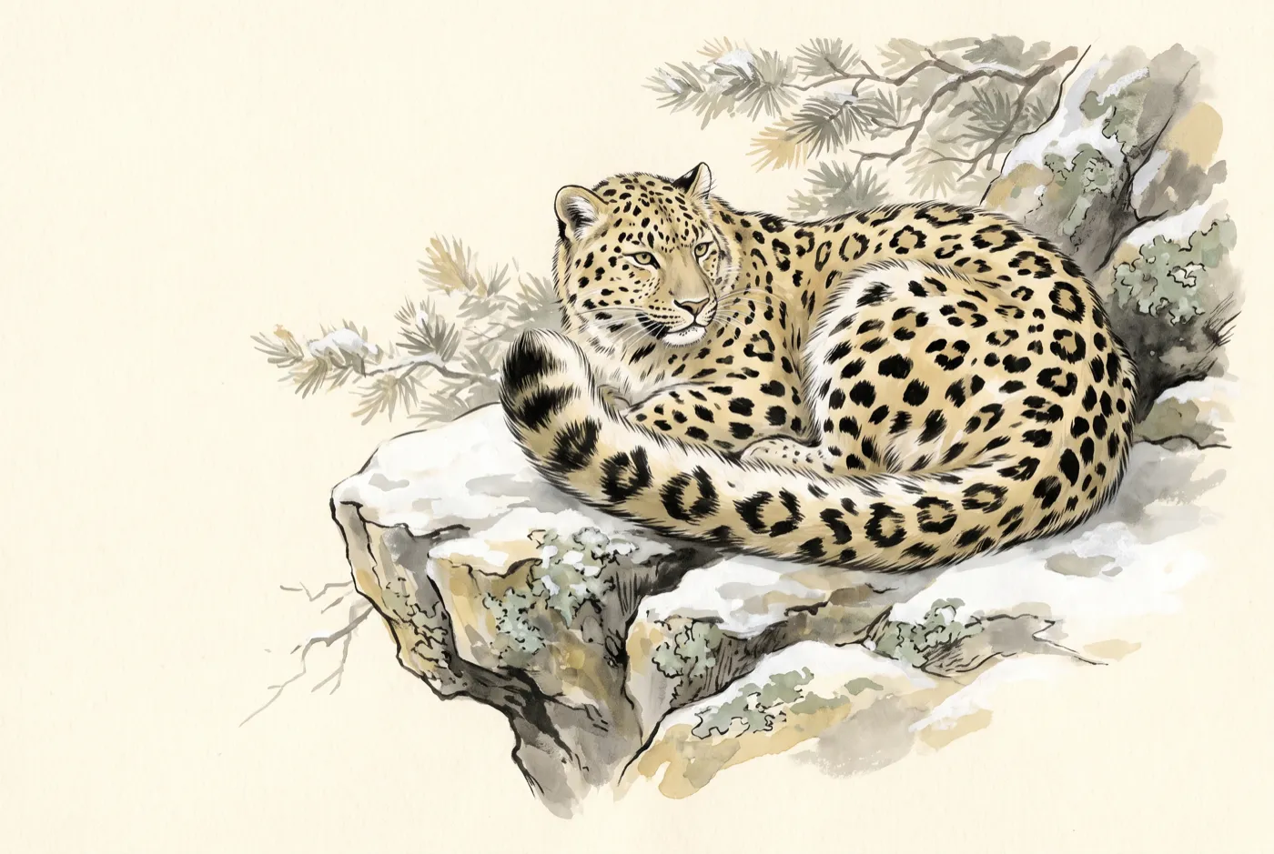 The Amur Leopard observed in the field, an original illustration