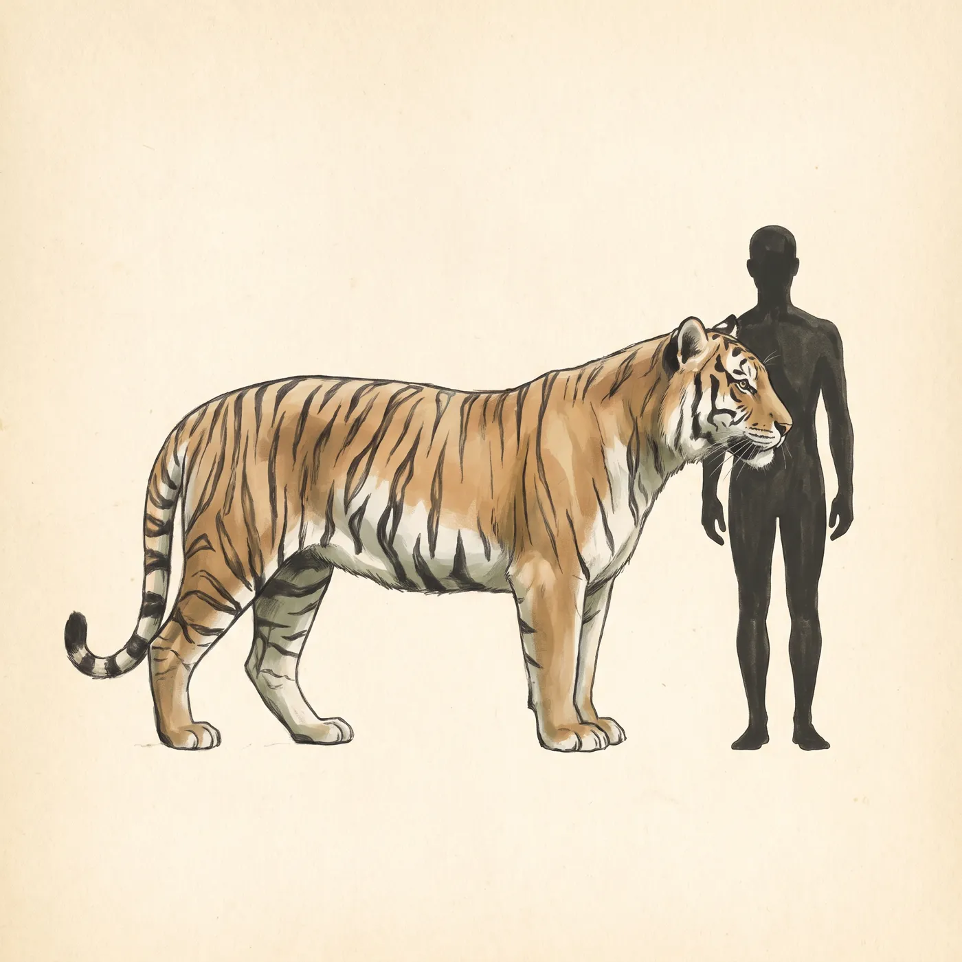 The Amur Tiger drawn to scale beside a human figure