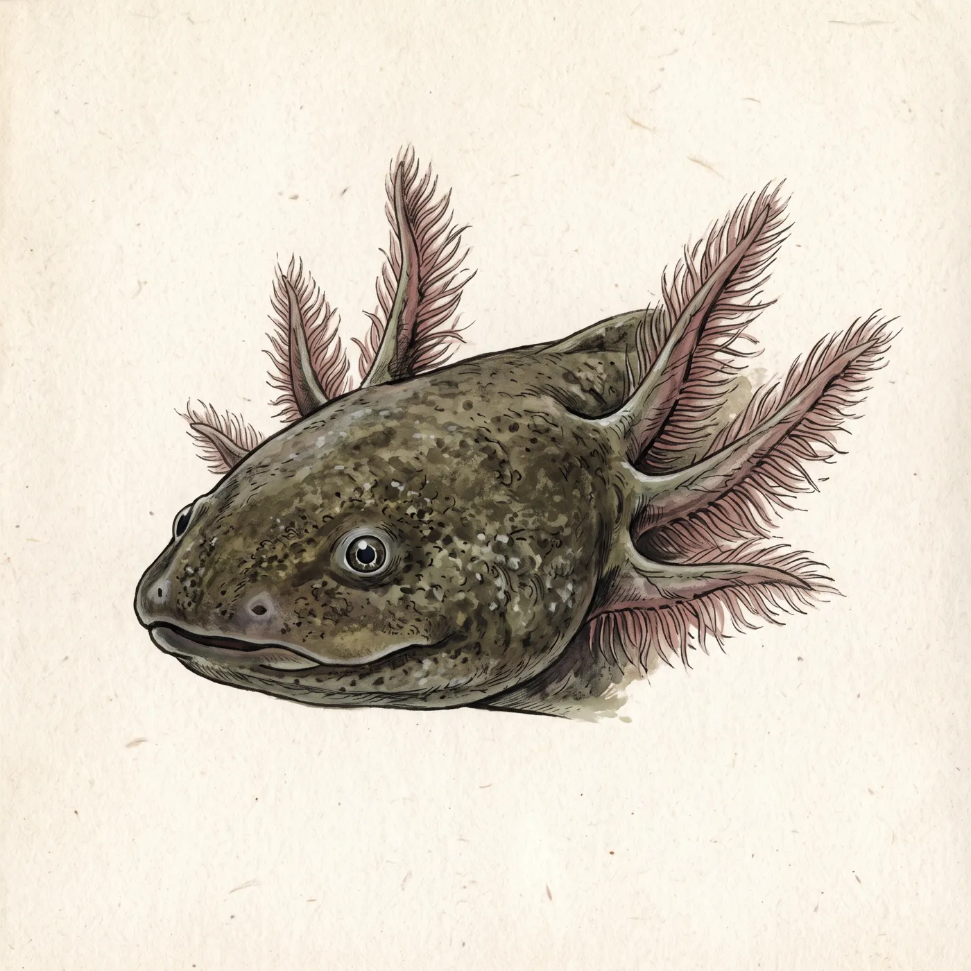 Field study of the Axolotl, an original illustration