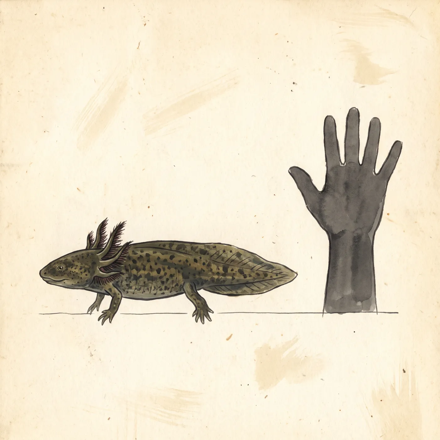 The Axolotl drawn to scale beside a human figure