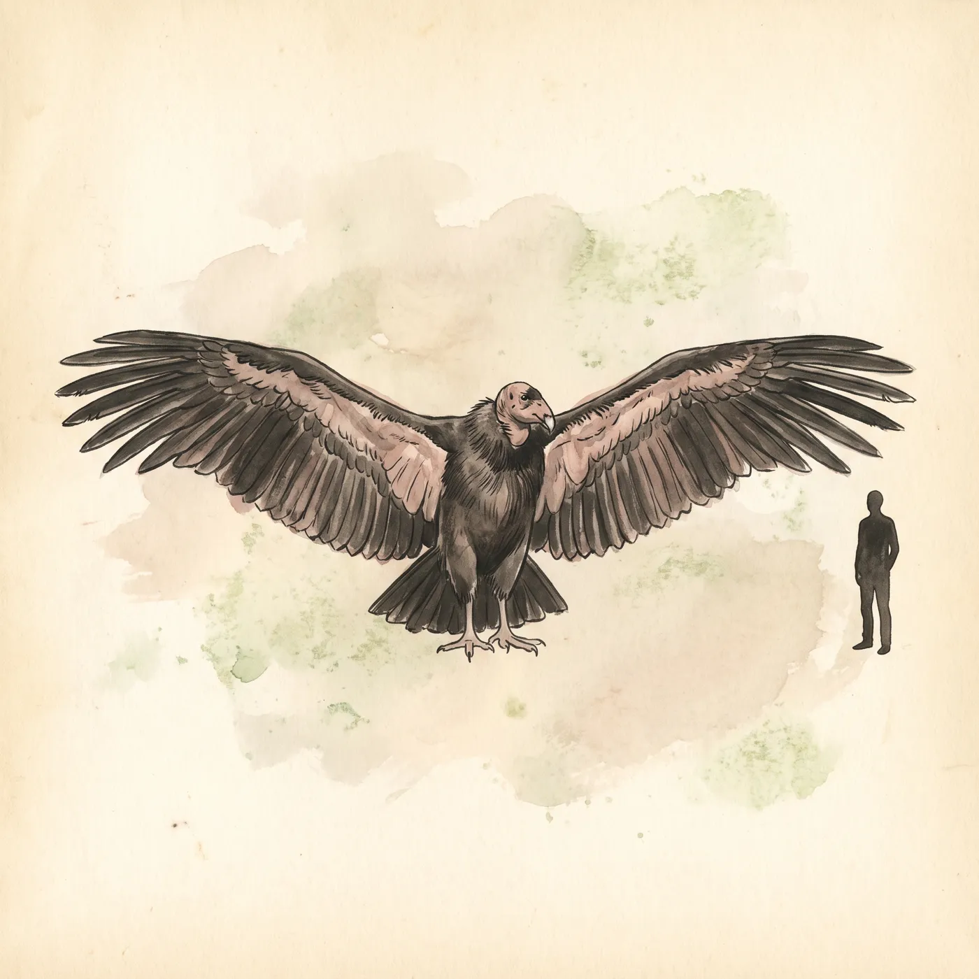 The California Condor drawn to scale beside a human figure