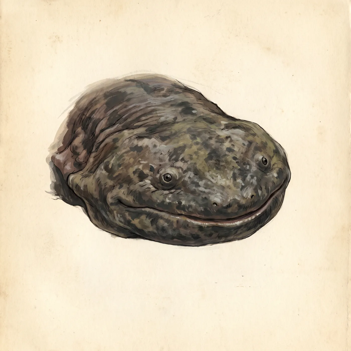 Field study of the Chinese Giant Salamander, an original illustration