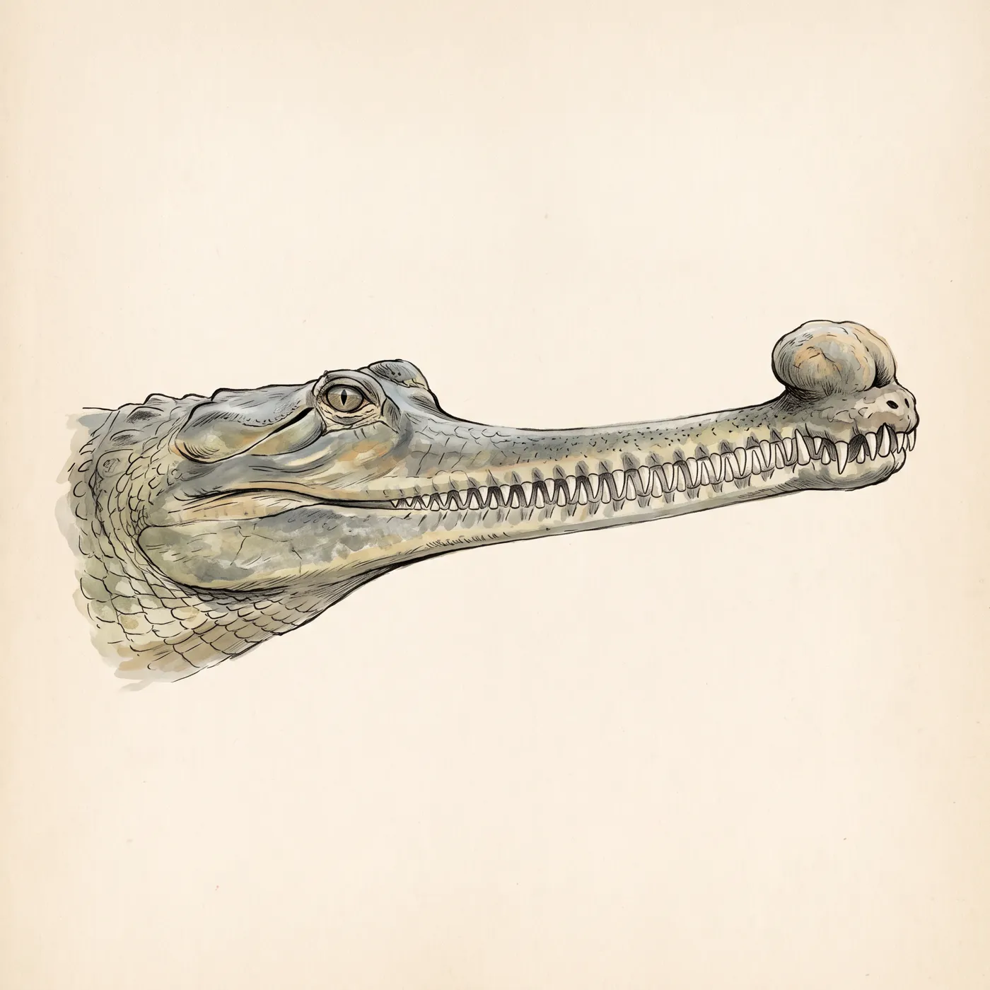 Field study of the Gharial, an original illustration