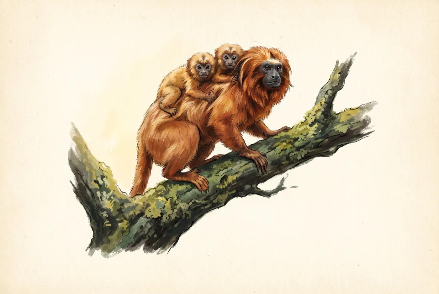 The Golden Lion Tamarin observed in the field, an original illustration