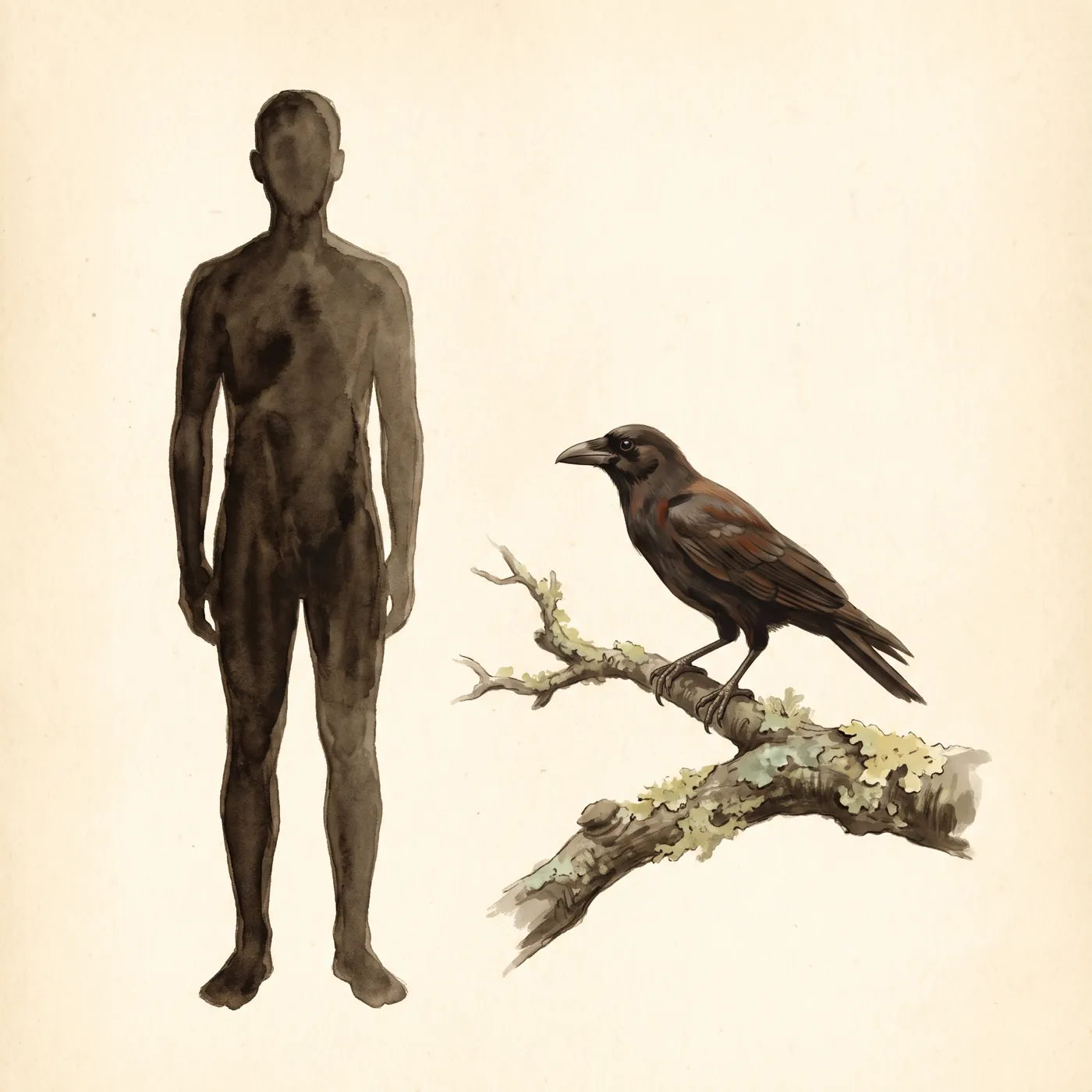 The Hawaiian Crow drawn to scale beside a human figure