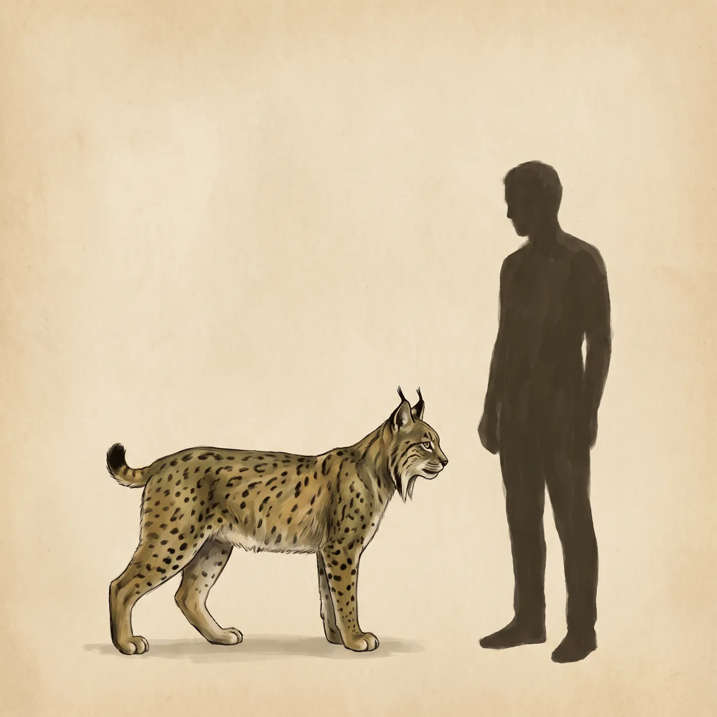 The Iberian Lynx drawn to scale beside a human figure