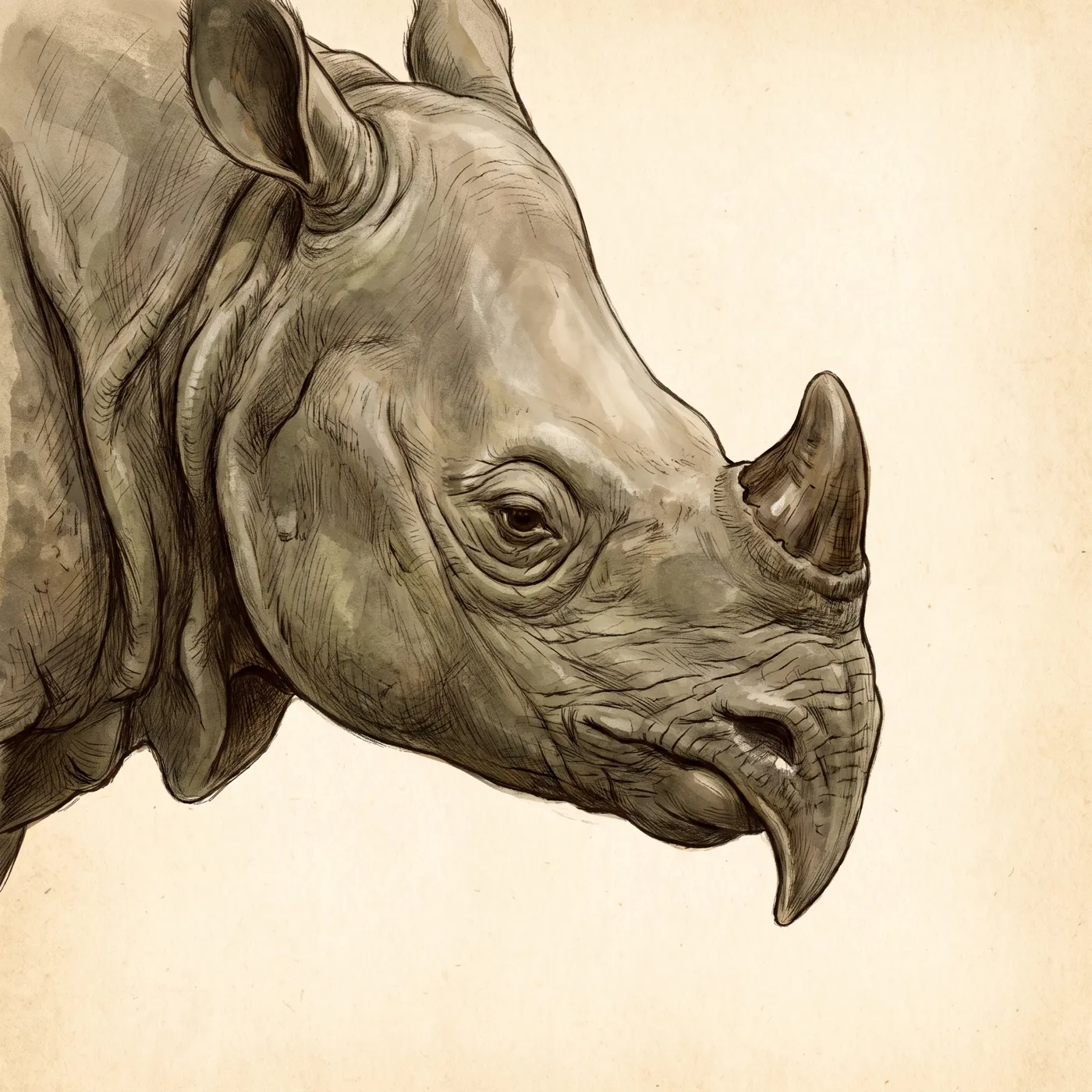Field study of the Javan Rhino, an original illustration
