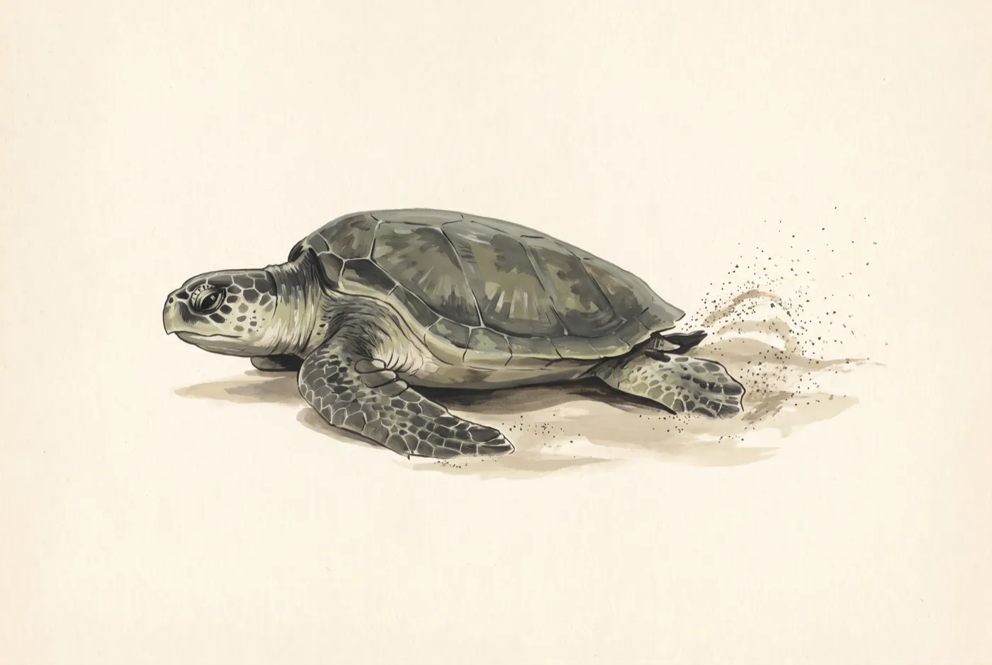 The Kemp's Ridley Turtle observed in the field, an original illustration
