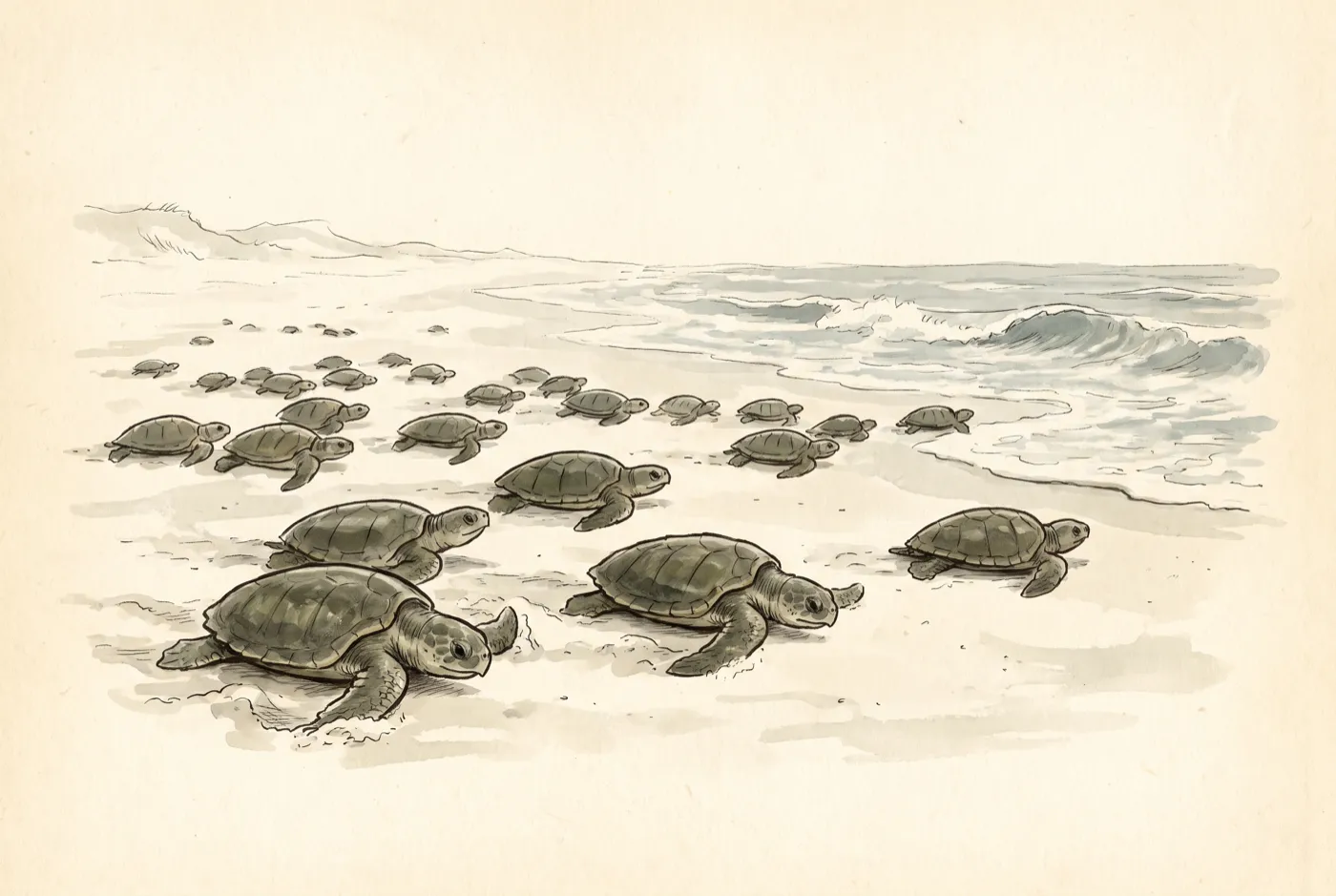 The Kemp's Ridley Turtle in its habitat, an original illustration