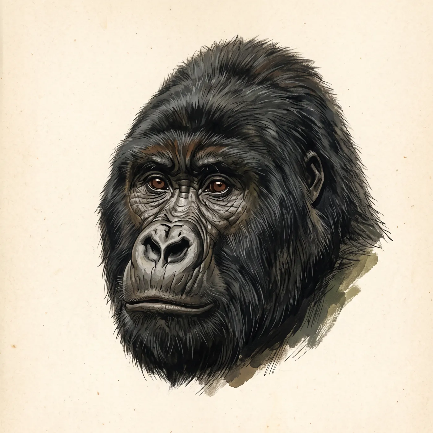 Field study of the Mountain Gorilla, an original illustration
