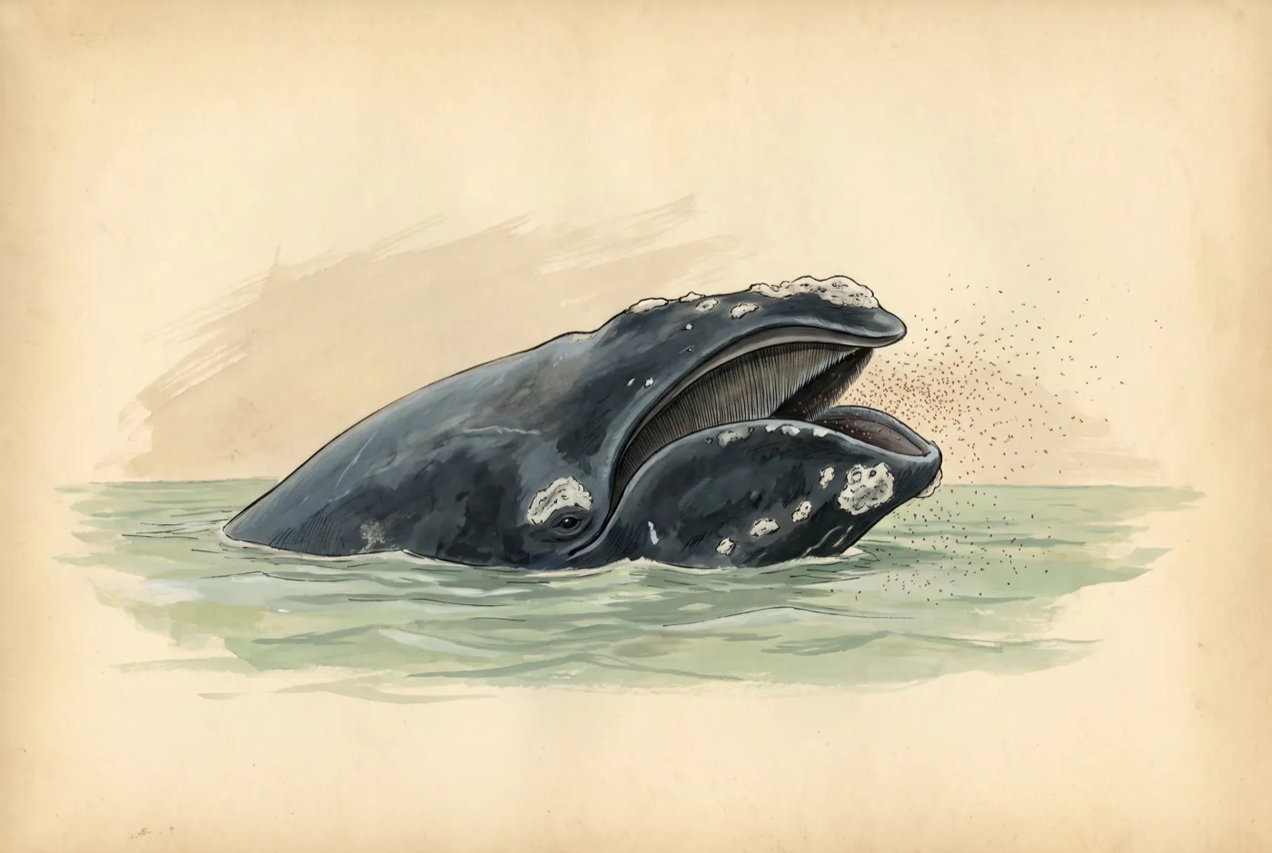 The North Atlantic Right Whale observed in the field, an original illustration