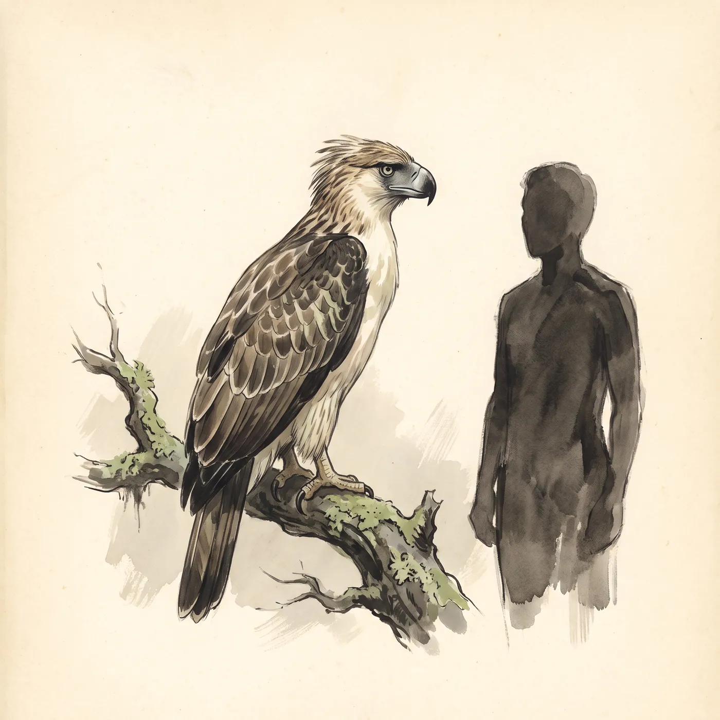 The Philippine Eagle drawn to scale beside a human figure