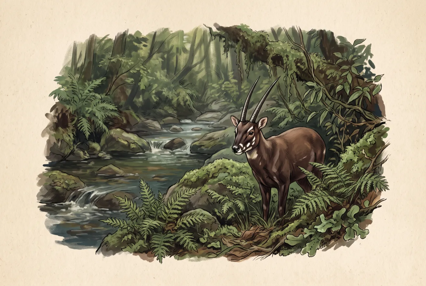 The Saola in its habitat, an original illustration