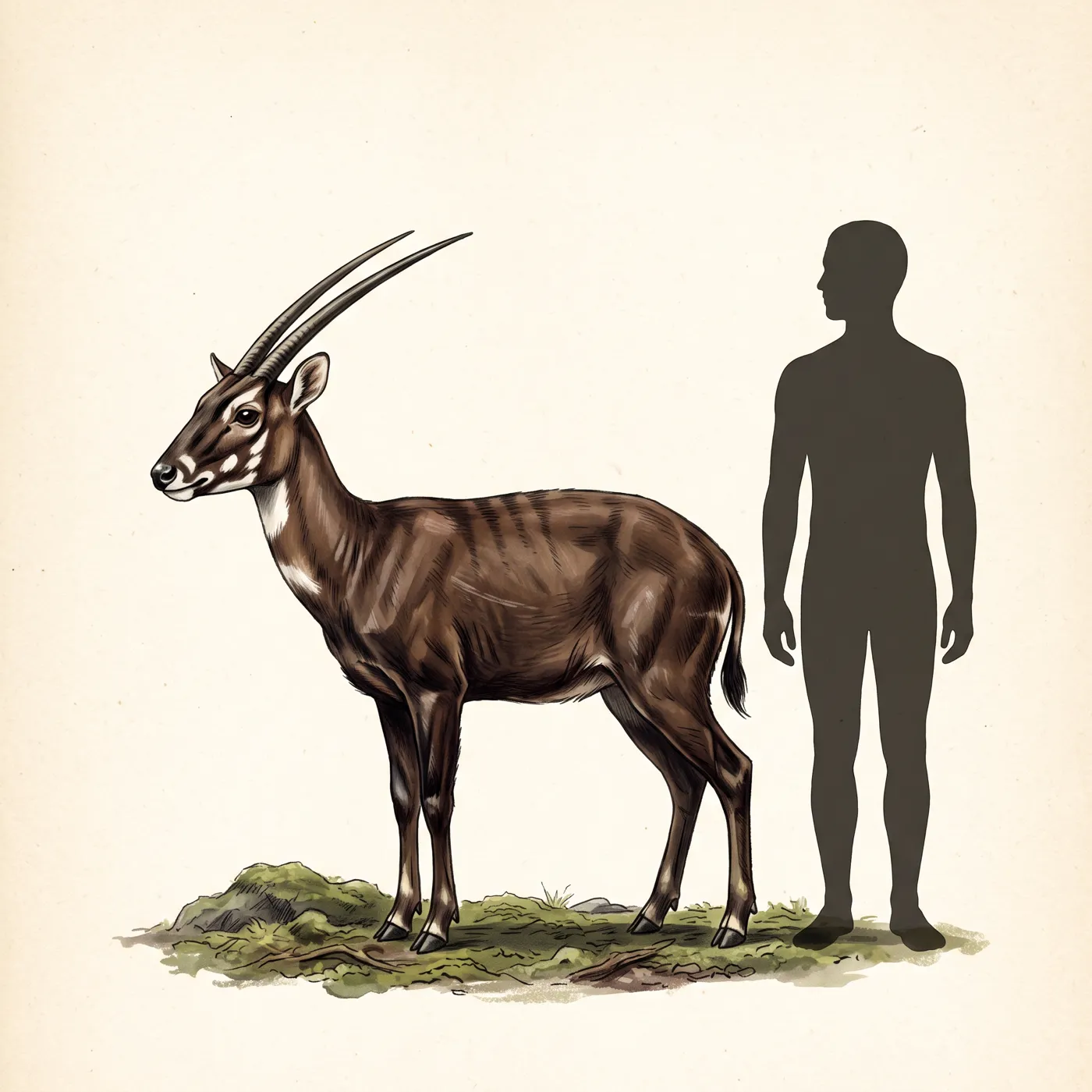 The Saola drawn to scale beside a human figure