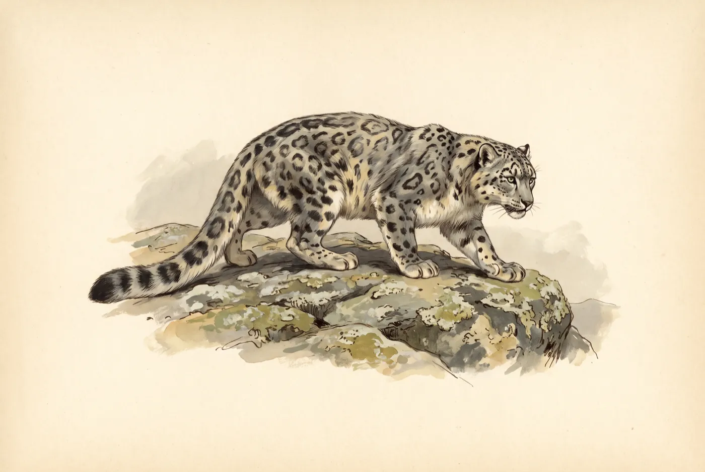 The Snow Leopard observed in the field, an original illustration