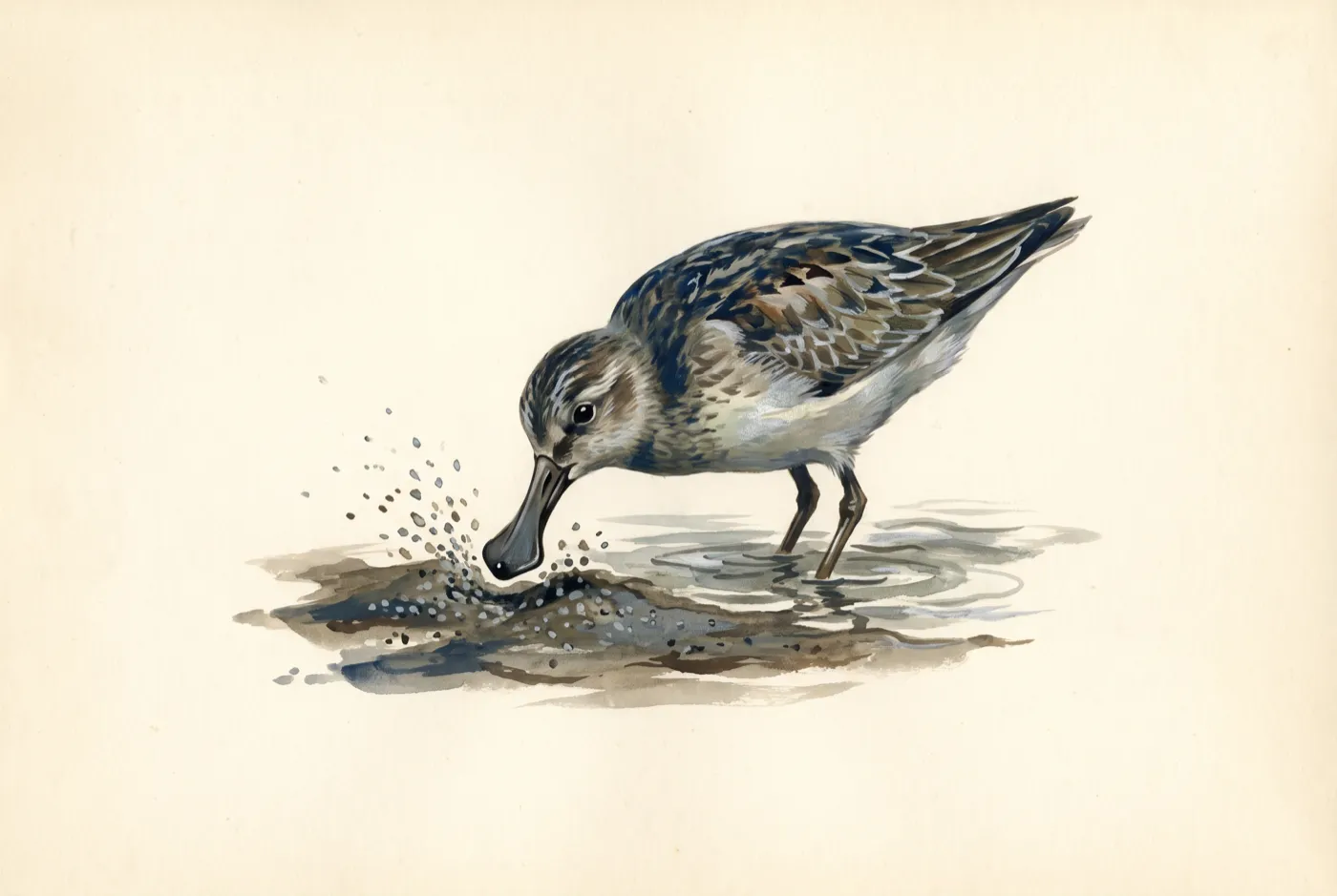 The Spoon-billed Sandpiper observed in the field, an original illustration