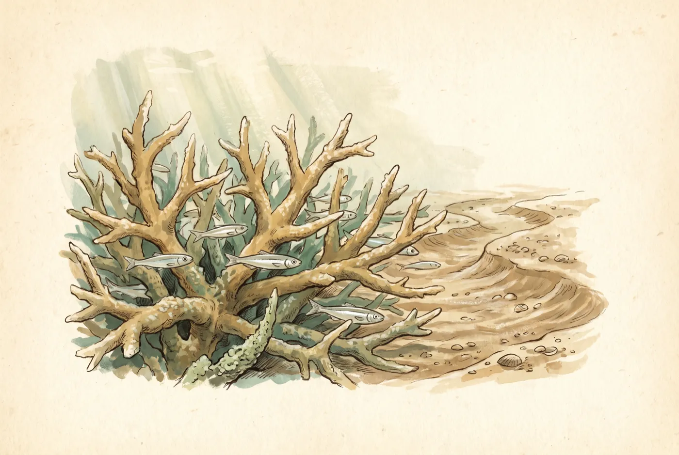 The Staghorn Coral in its habitat, an original illustration