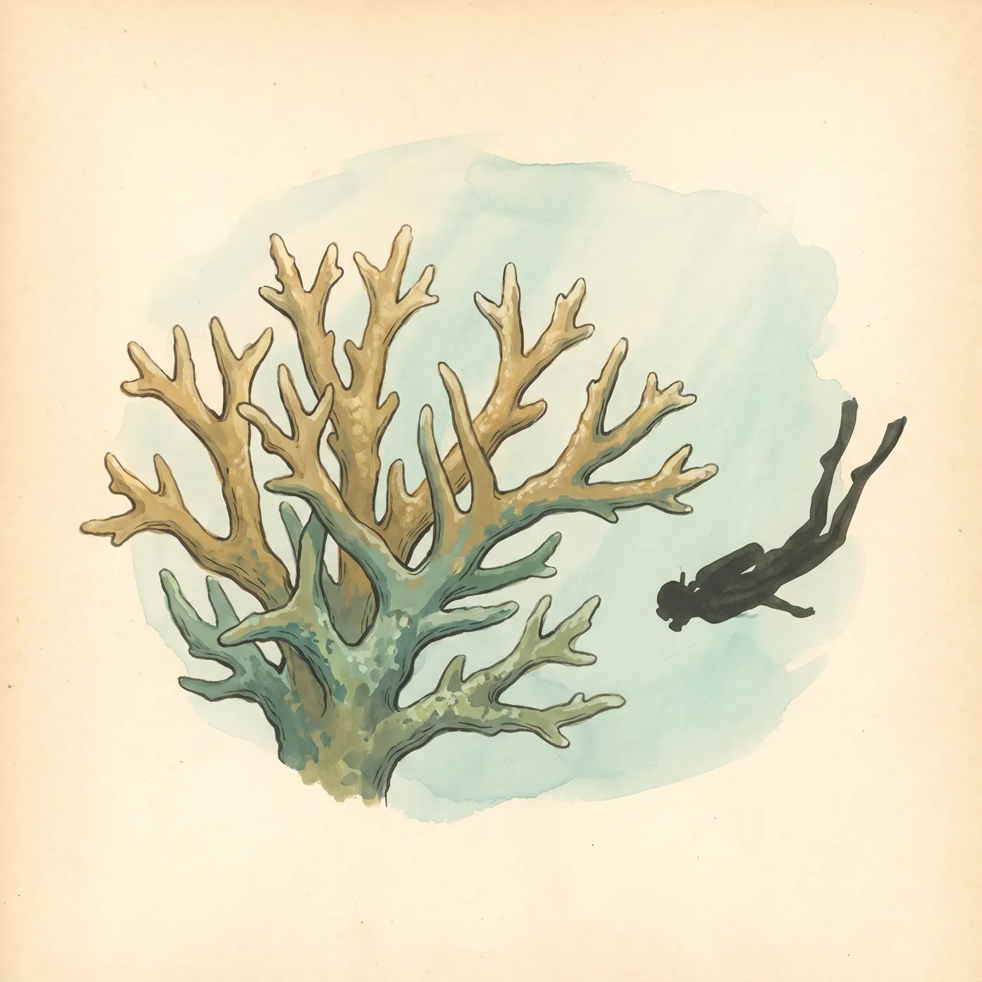 The Staghorn Coral drawn to scale beside a human figure