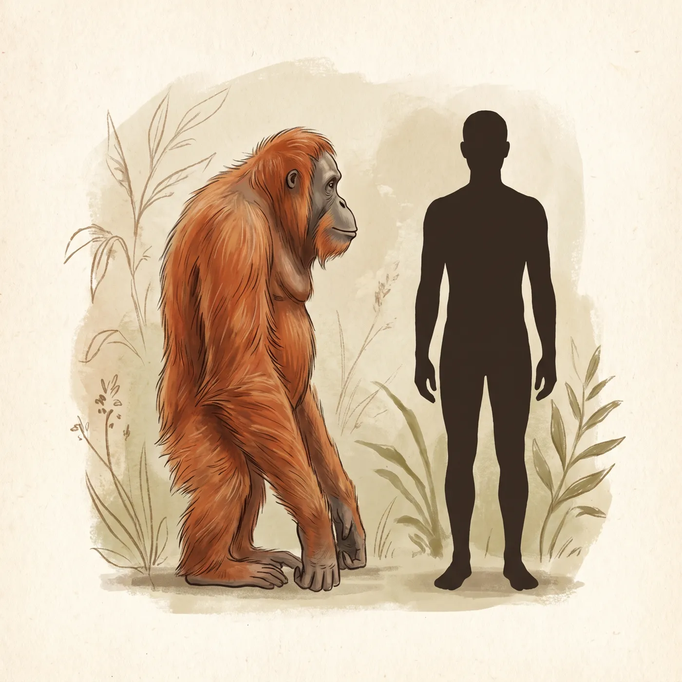 The Sumatran Orangutan drawn to scale beside a human figure
