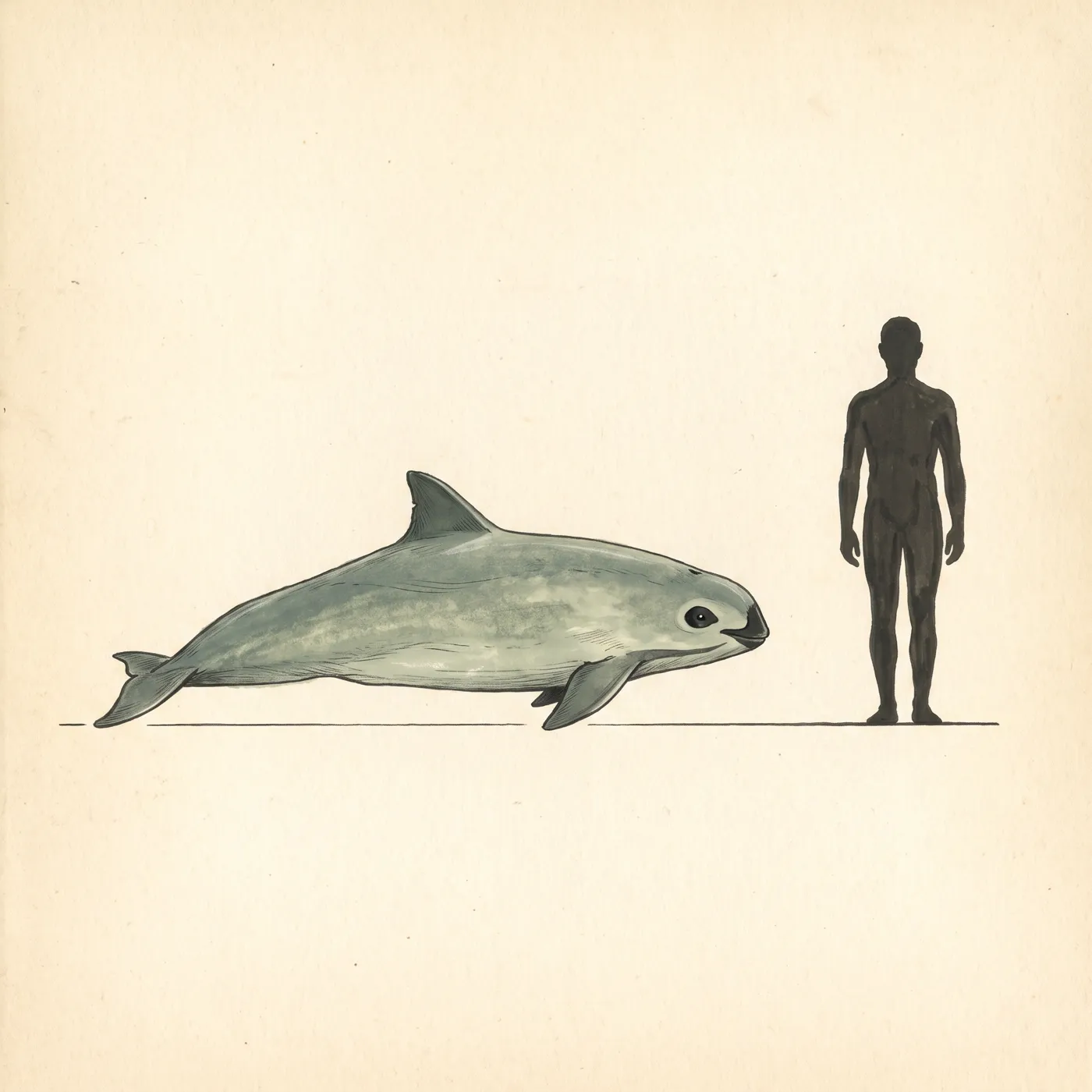 The Vaquita drawn to scale beside a human figure