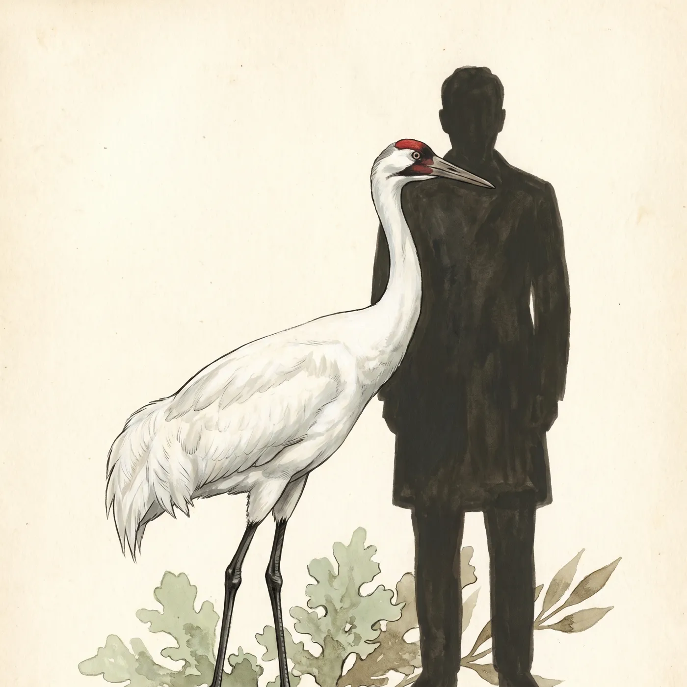 The Whooping Crane drawn to scale beside a human figure