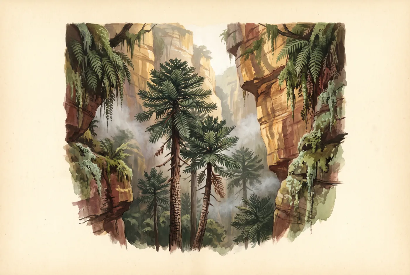 The Wollemi Pine in its habitat, an original illustration