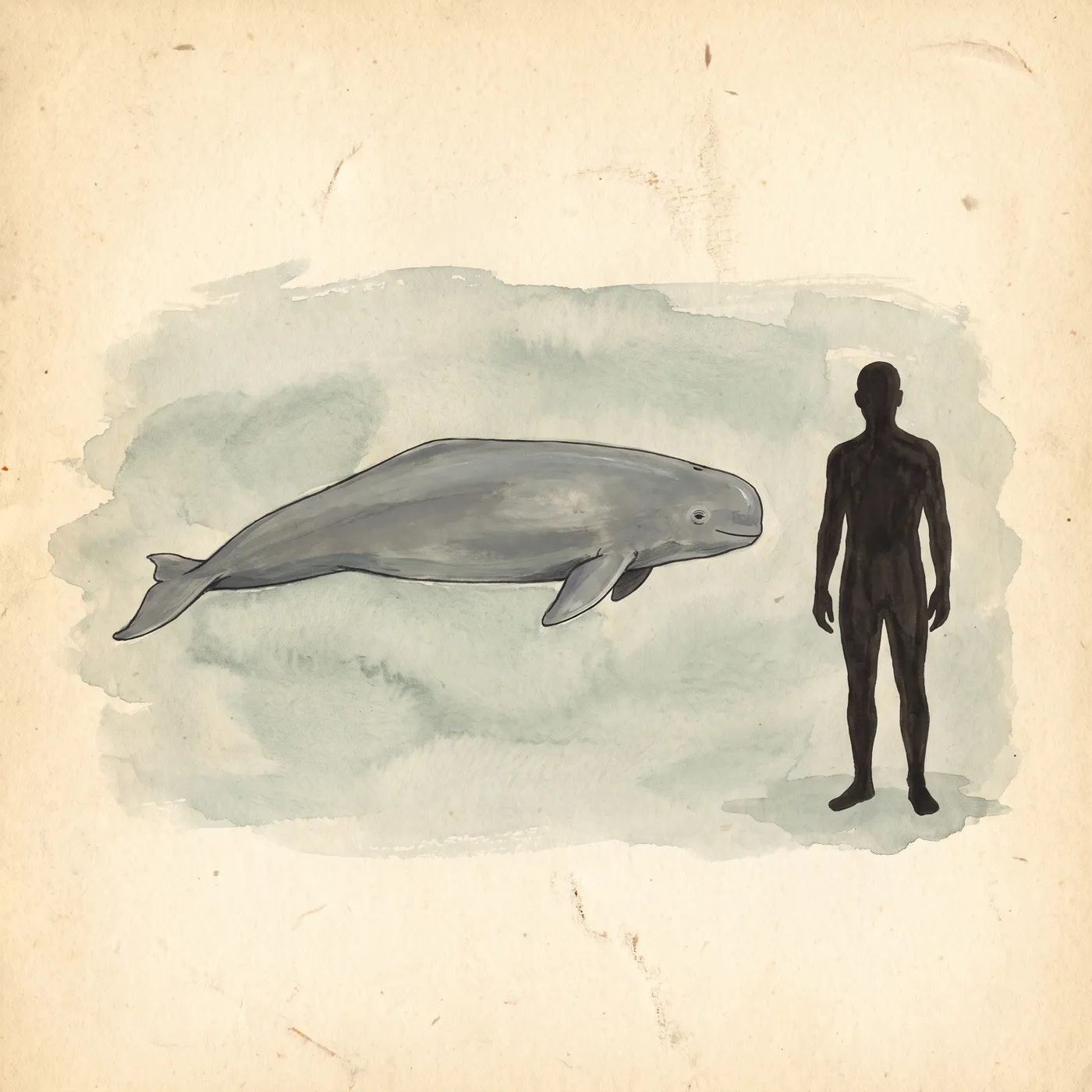 The Yangtze Finless Porpoise drawn to scale beside a human figure